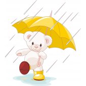 Naklejka ścienna Dla Dzieci - Niedźwiadek na Deszczu