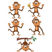 Komplet 5 naklejek Dla Dzieci - Małpki