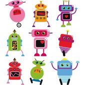 Komplet 9 naklejek Dla Dzieci - Roboty