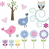 Komplet  naklejek Dla Dzieci - Kwiatki i Ptaki
