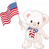Naklejka ścienna Dla Dzieci - Niedźwiadek i flaga USA